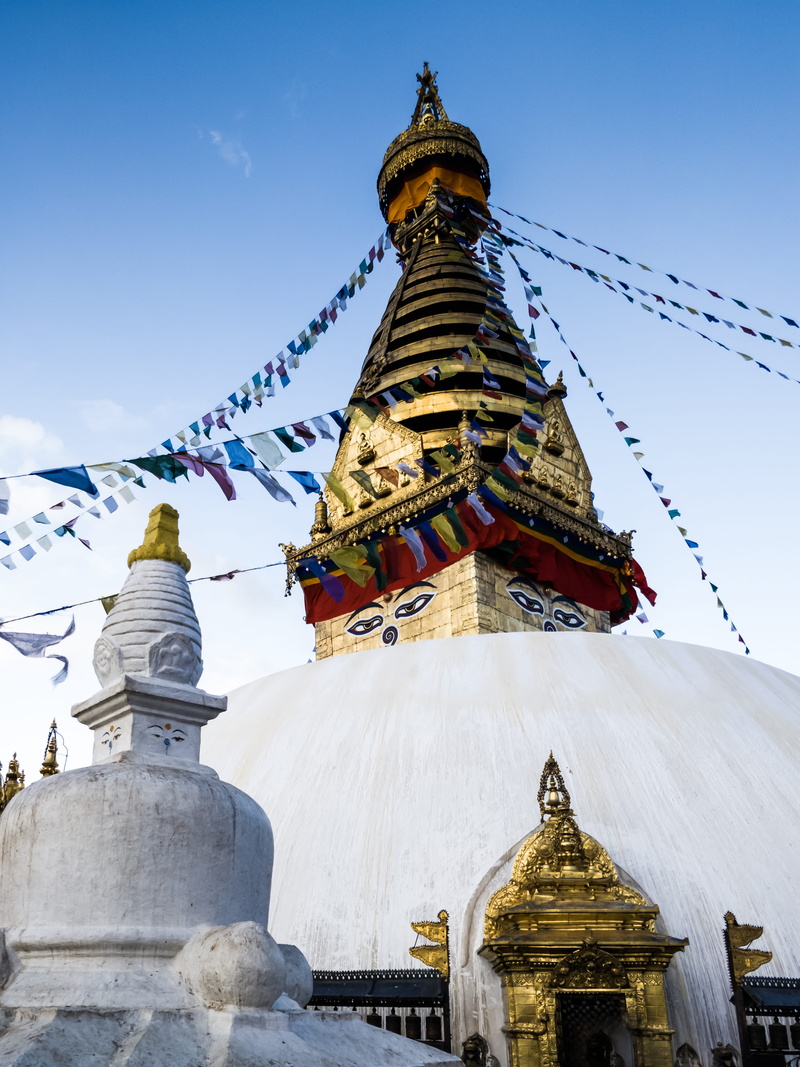 belief, spire, travel destinations, swayambhu, day, low angle view, ornate, kathmandu, sky, building exterior, building, architecture, nature, no people