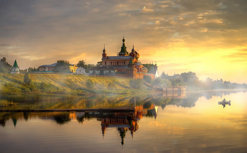 river, 1080P, monastery, Russia, landscape