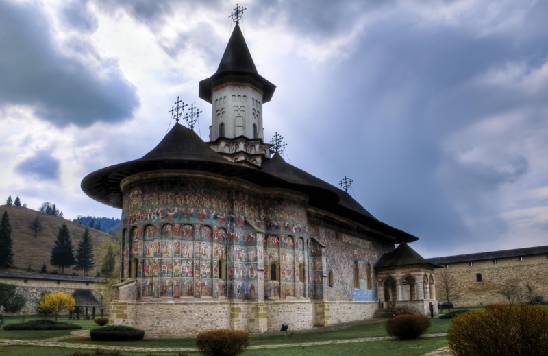nature, village, 2K, grass, monastery, beautiful, sucevita, religious, trees, church, architecture