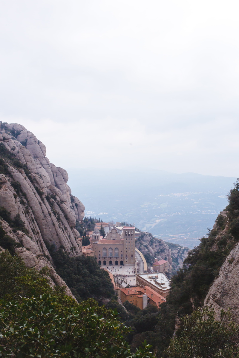 nature, land, building exterior, spain, plant, city, architecture, hike, tree, mountain, sky, tourism, fog, monistrol de montserrat, mist, view, day, beauty in nature