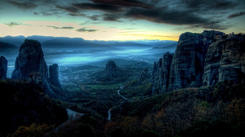 Meteora, idyllic, clouds, sunset, environment, non-urban scene, rock - object, mountain peak, tranquility, cloud - sky, Greece, rock formation, mountain