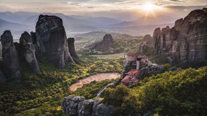 Meteora, 1080P, Greece, landscape, monastery