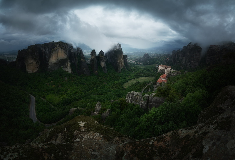 sky, Meteora, dark, landscape, nature, Greece, 1080P