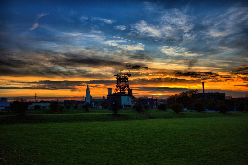 gelsenkirchen, headframe, architecture, nature, sky, carbon, building exterior, cloud - sky, mining, environment, land, orange color, landscape, no people