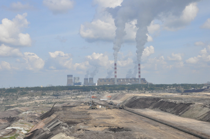 blue, factory, heap, gray, mine, city, chimneys, belchatow, brown coal, smoke - physical structure, built structure, environmental issues, zwałowisko, power station