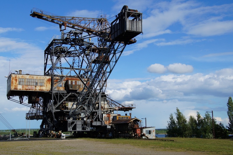 plant, excavators, land, machinery, outdoors, mining, nature, construction industry, sky, cloud - sky, low angle view, transportation, field, crane - construction machinery