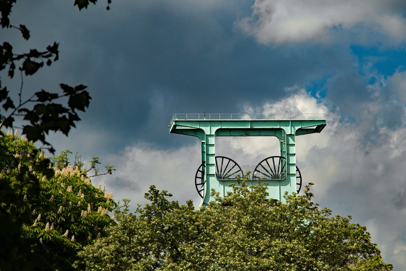 architecture, mine, built structure, bill, basketball - sport, plant, low angle view, carbon, north rhine westphalia, mining, day, ruhr area, nature, cloud - sky