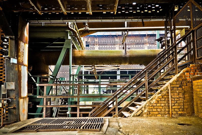 industrial architecture, steps and staircases, railing, history, north landscape park, steel production, day, leave, steel mill, warehouse, staircase, building