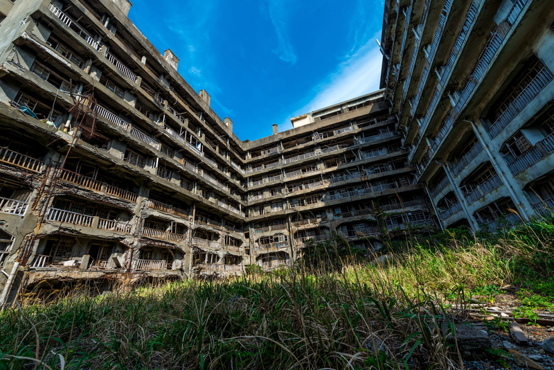 the past, japan, built structure, heritage, building exterior, battleship island, industry, 5K, kyushu, nature, gray, worn, island, landmark, city, brown