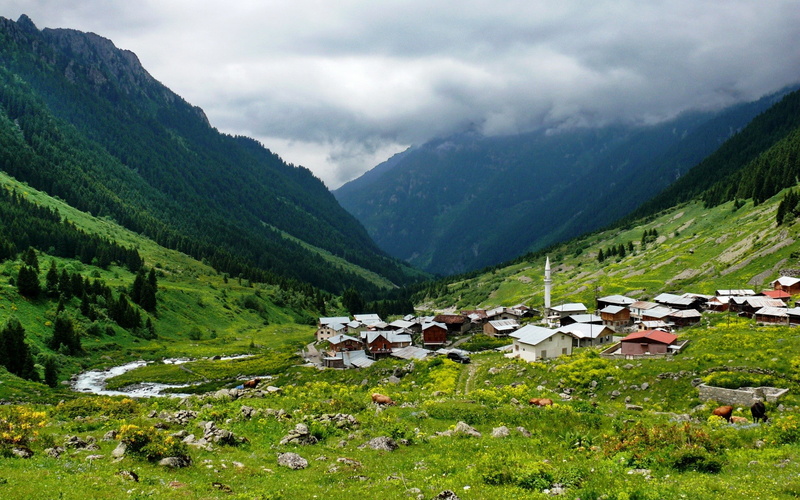 mountain range, architecture, Rize, building, tree, beauty in nature, mountain, Turkey, no people, Elevit, built structure, 1080P, mountain peak, land