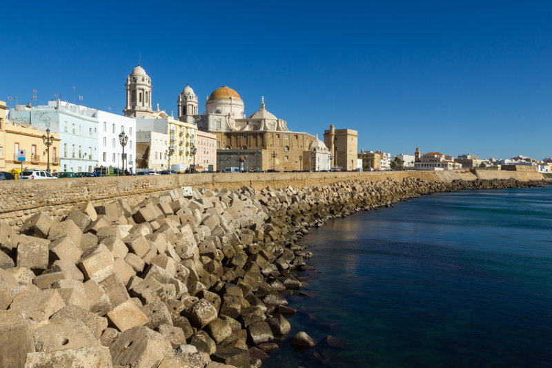 clear sky, city, solid, cadiz, sea, day, andalusia, urban landscape, building, no people, sky, 4K, travel, monument, outdoors, stone wall, walk, tourism