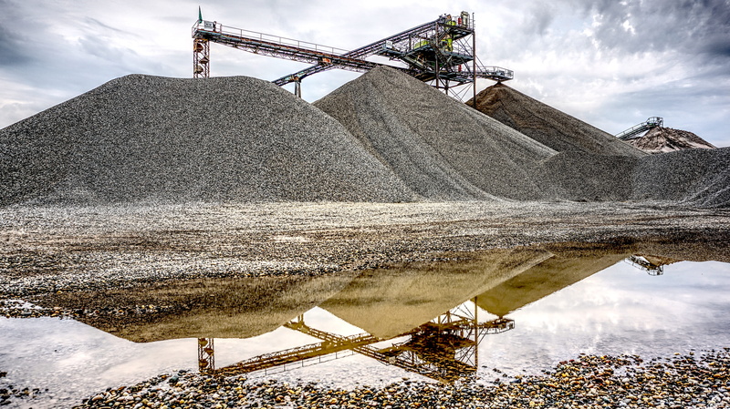 quarry, puddle, technology, nature, equipment, 5K, sky, plant, hdr, conveyor belt, gravels, contrast, industry, raw materials, promote, reflection, mining