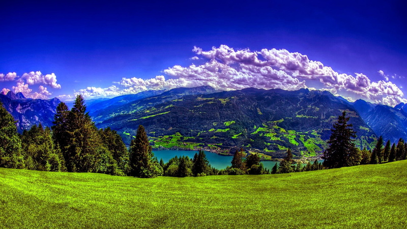 lake, swiss alps, lake walenstadt, alps, 1080P, nature, sky, field, walensee, switzerland, europe, scenery, fisheye, countryside, landscape, walenstadt
