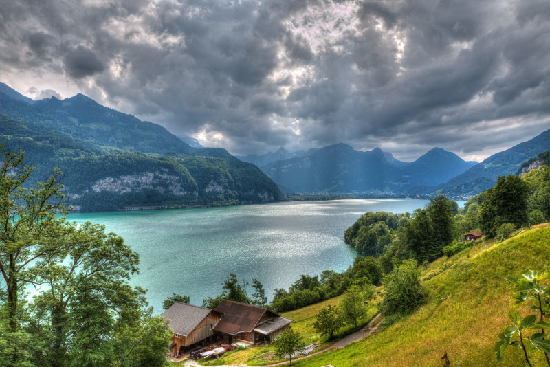 Switzerland, non-urban scene, no people, outdoors, tranquil scene, nature, beauty in nature, mountain, 4K, Walensee lake, mountain range, plant, water