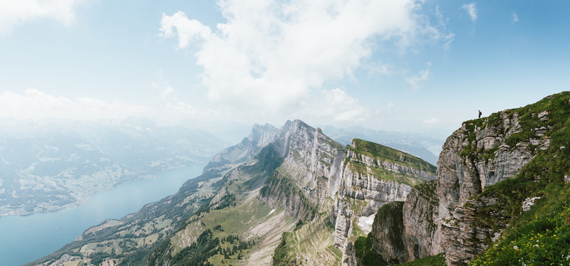 8K, person, scenics, valley, rock - Object, hiking, mountain Peak, body, no People, edge, mountain, cultures, journey, european Alps, blue, top, cloud