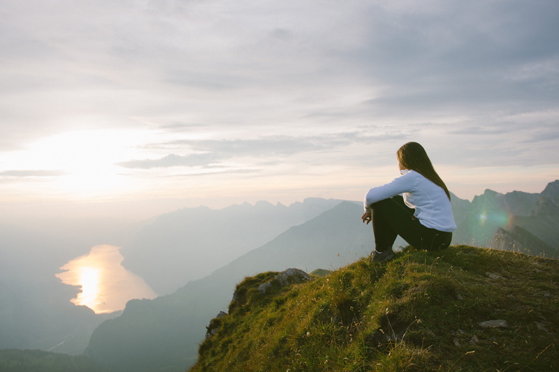 mountain, scenics - nature, mountain range, full length, tranquil scene, beauty in nature, leisure activity, sky, alps, outdoors, silence, lake, alvier