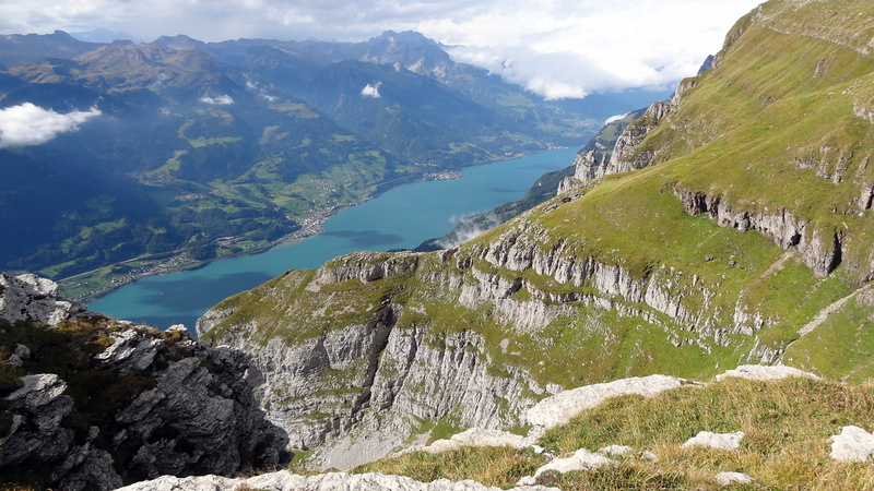 mountain range, non-urban scene, cliff, mountain, plant, day, tranquil scene, no people, solid, formation, rock, swiss, walensee, peak, sky, nature, alps