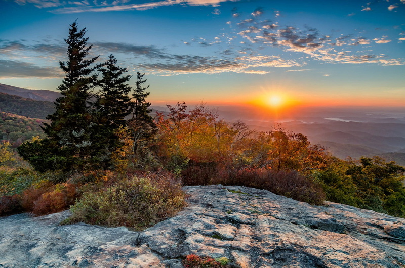 1080P, dawn, morning, shrubs, Appalachian, trees, the sun, mountains, nature, landscape