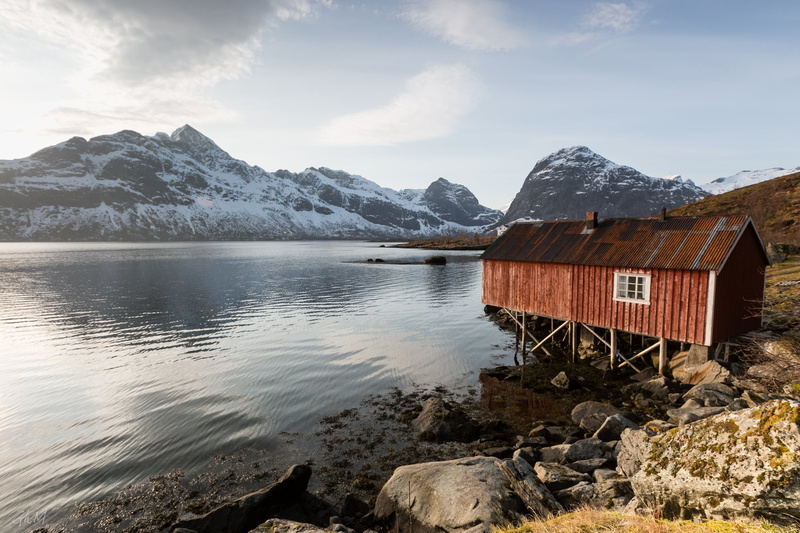 lac, cabane, landscape, brown, Lofoten, au, norway, nature, water, mountain, snow, body, house, brown house, du, lake, bord, scenics, Iles, covered, outdoors