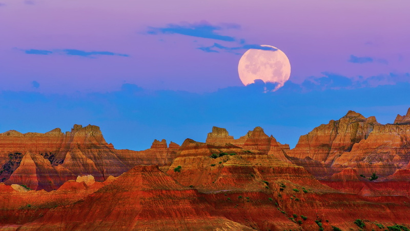 national park, landscape, 1080P, mountains, clouds, trees, nature, Moon, USA, South Dakota