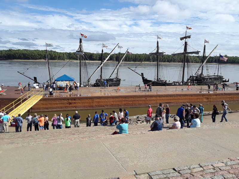 adult, water, sea, day, architecture, sky, nautical vessel, columbus day, historical, built structure, cape girardeau missouri, crowd, nautical, men, lifestyles