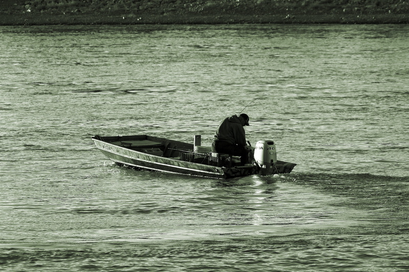 waterfront, outdoors, fisherman, 2K, river, skiff, active, calm, water, man, tranquil, gavins point dam tailwaters, day, occupation, people, activity