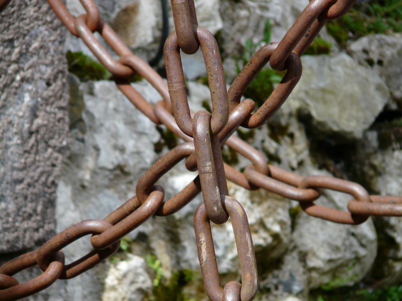 Chains, links of the chain, rock - object, lock, solid, Metal, safety, outdoors, no people, protection, rusty, fence, day, padlock, boundary, Iron, iron - Metal