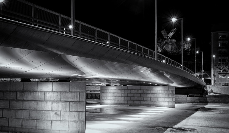 sky, evening, car, architectural column, transport, street, connection, urban, street light, railing, steel, no people, frozen, finland, cityscape, bridge