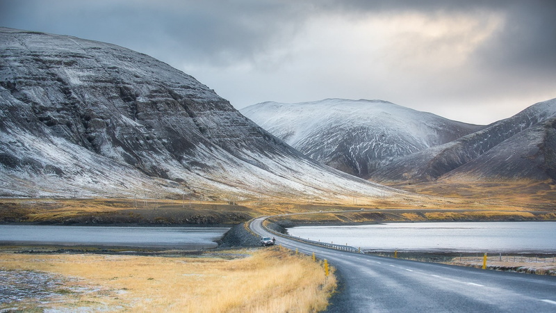 nature, car, mountain, winter, scenics - nature, beauty in nature, snowcapped mountain, 1080P, HDR, sky, landscape, water, lake, mountains, cloud - sky
