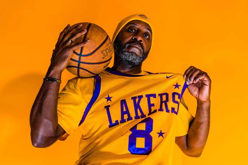man, kobe bryant, adult, lakers, number 8, tank, 8K, basketball, front view, indoor sport, yellow background, yellow, jersey, laker team, love of basketball