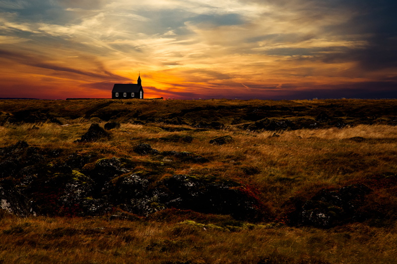 4K, nature, church, lighthouse, iceland, budir, landscape, cathedral, photoshop, islandia, silhouette, sunset, photo