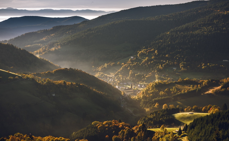 Nature, October, Autumn, alsace, Fall, Sunrise, Mist, mountains, atmosphere, France, Mountain, Landscape, Europe, 2K, Morning, Hautes Vosges, Vosges, Colors