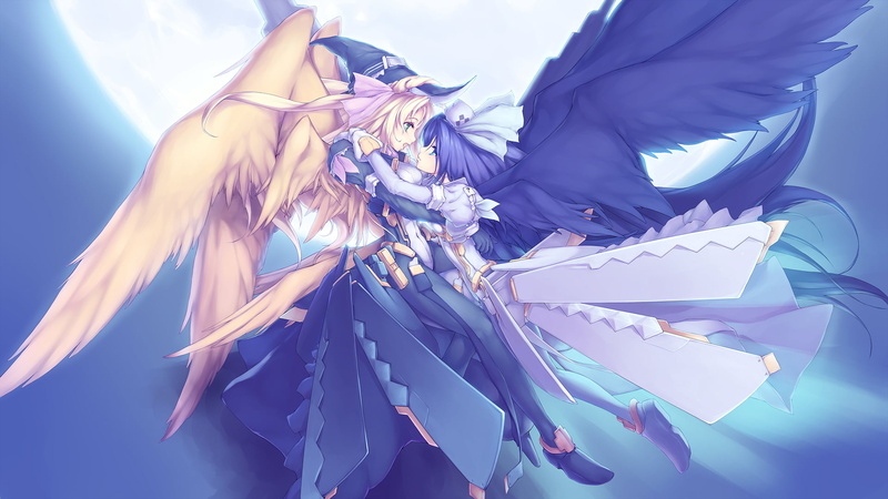 angel, two, black, brown, female, adult, females, purple, yuri, beautiful people, anime, Margot Knight, fashion, anime girls, close-up, Kyoukai Senjou no Horizon