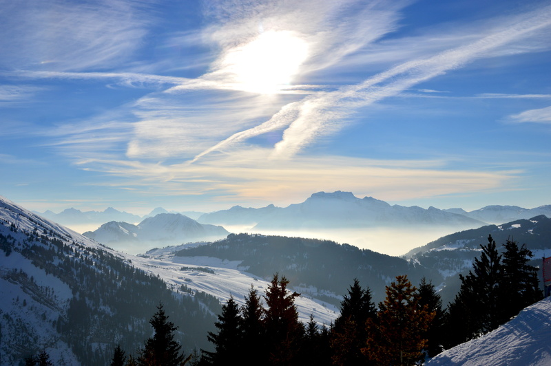 nature, mountain peak, france, snow, tree, la clusaz, mountain range, cloud - sky, plant, no people, snowcapped mountain, cold temperature, vapor trail