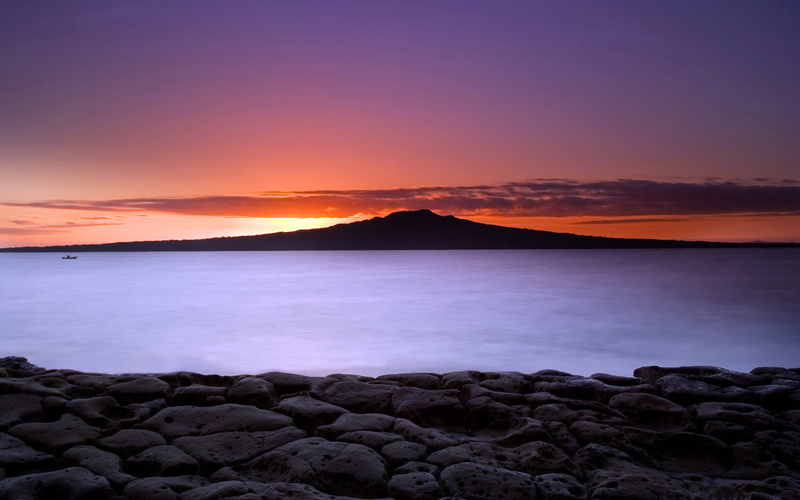 rangitoto  island, sea, dormant, outdoors, nature, sky, sunrise  beach, volcano, sunrise - Dawn, Layered, coastline, beach, hour, 1080P, dusk, photography