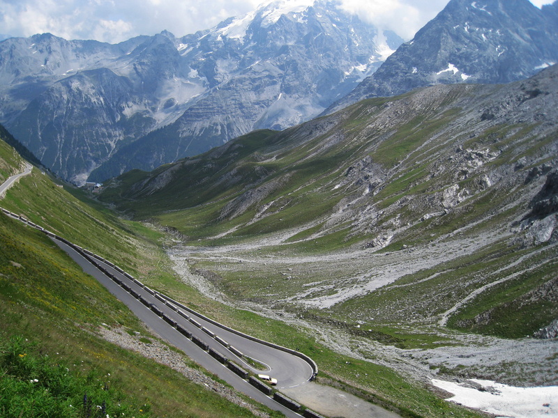 beauty in nature, non-urban scene, transportation, mountains, day, snow, high, nature, alpine, pass road, mountain range, remote, zig zag, sky, paved, Mountain Pass