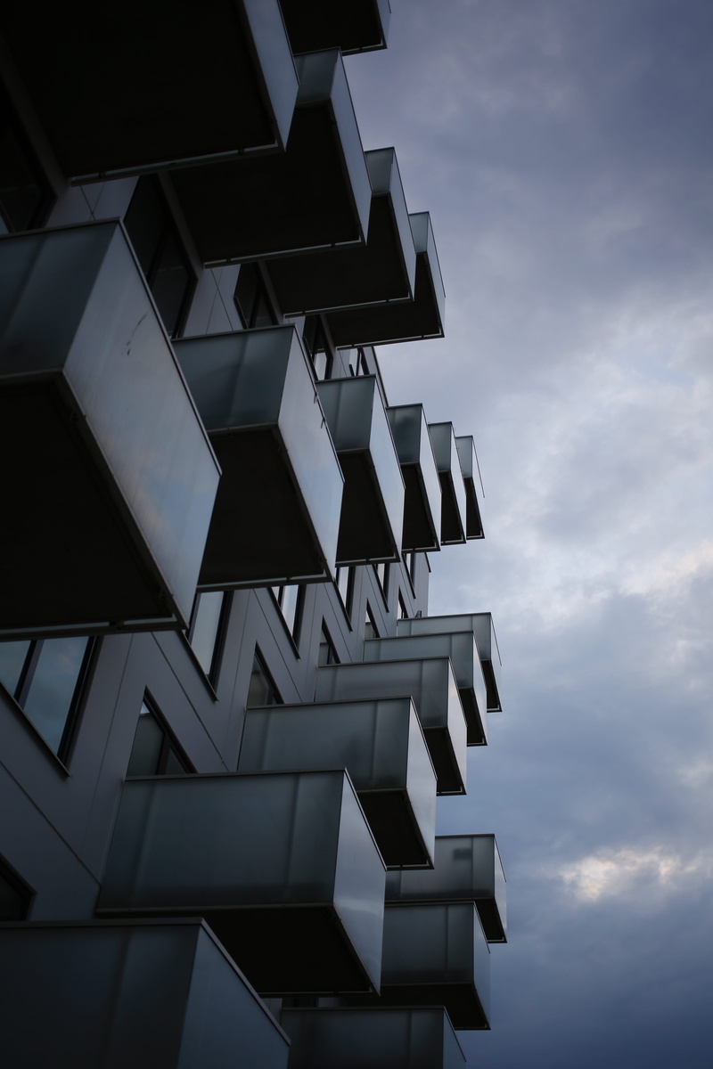 triangle, day, modern, building exterior, sky, pattern, high rise, architecture, abstract, silhouette, zigzag, office building exterior, concrete, clouds