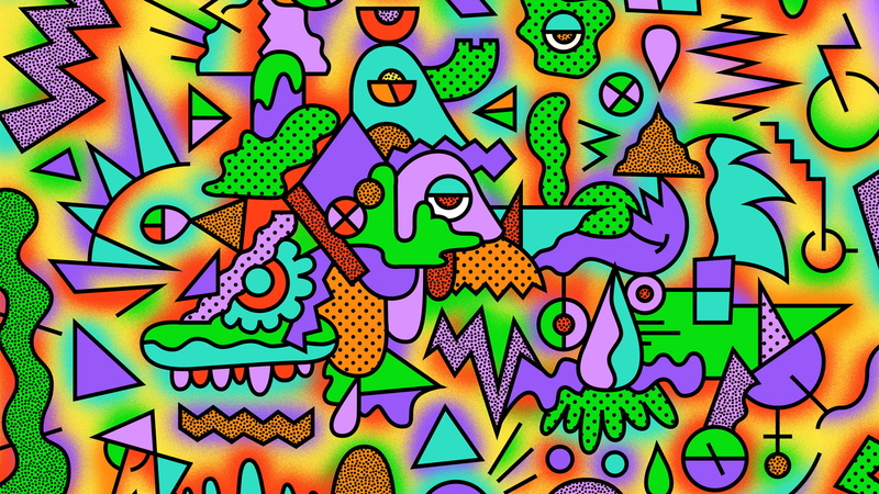 2K, square, color, round, zigzag, large group of objects, backgrounds, no people, pattern, abstraction, human representation, multi colored, creativity