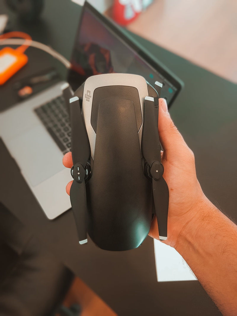 drone, technology, computer, human body part, communication, orange, teel, holding, digital camera, lake, mcvic pro, 2K, portable information device, one person