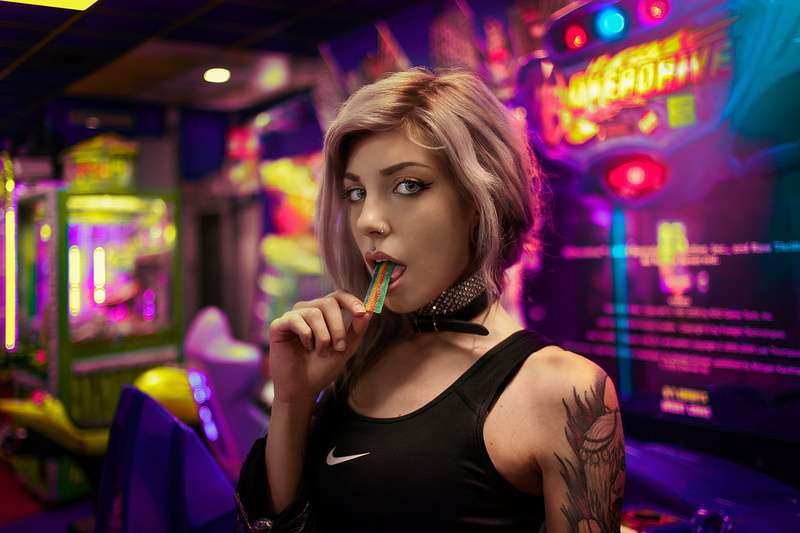 Paulina Jowita Koltun, women, tattoo, piercing, 1080P, face, portrait, women indoors, Michela Navarra