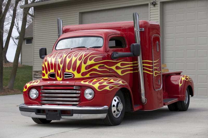 full-size universal, Ford COE, car, classic, red, tuning, 1950, 5K