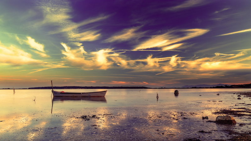 seascape, sunrise - Dawn, bateau, 5K, tranquil Scene, summer, body of water, Barque, ciel, beach, vacations, boat, nuages, beauty In Nature, sky, sunlight