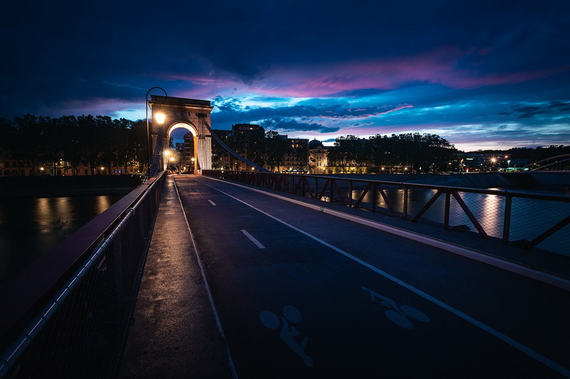 bridge, the city, 1080P, Vaise Rochecardon Industry, Arrondissement of Lyon, Auvergne-Rhone-Alpes, night