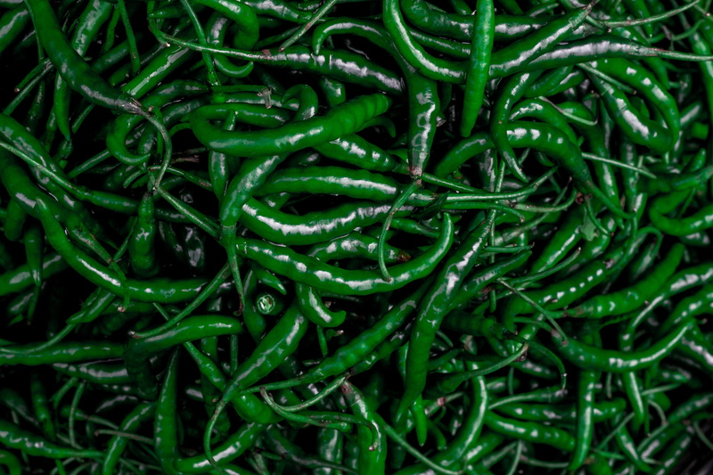 chillies, pepper, no people, green color, spice, food and drink, close-up, market, filled, full frame, india, freshness, large group of objects