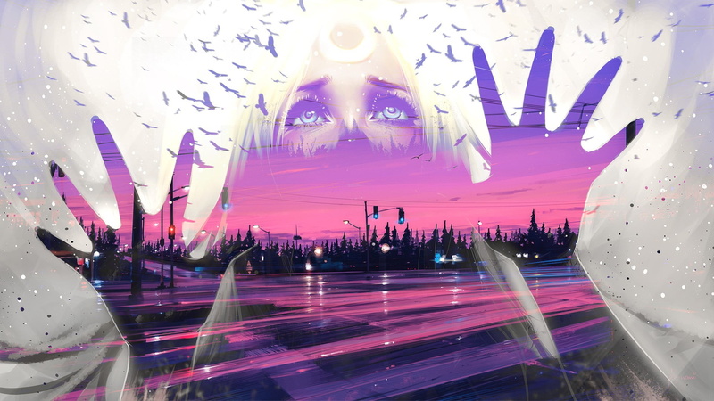 lighting equipment, illuminated, hair, celebration, indoors, motion, road, double exposure, 1080P, city, pink color, blonde, night, birds, glass - material