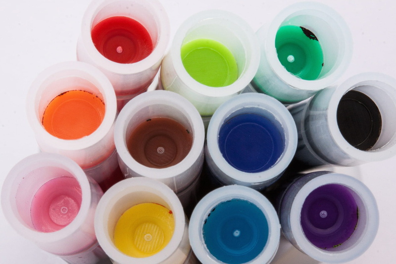 large group of objects, choice, gree, red, high angle view, orange, art and craft equipment, still life, watercolor paints, full frame, variation, close-up
