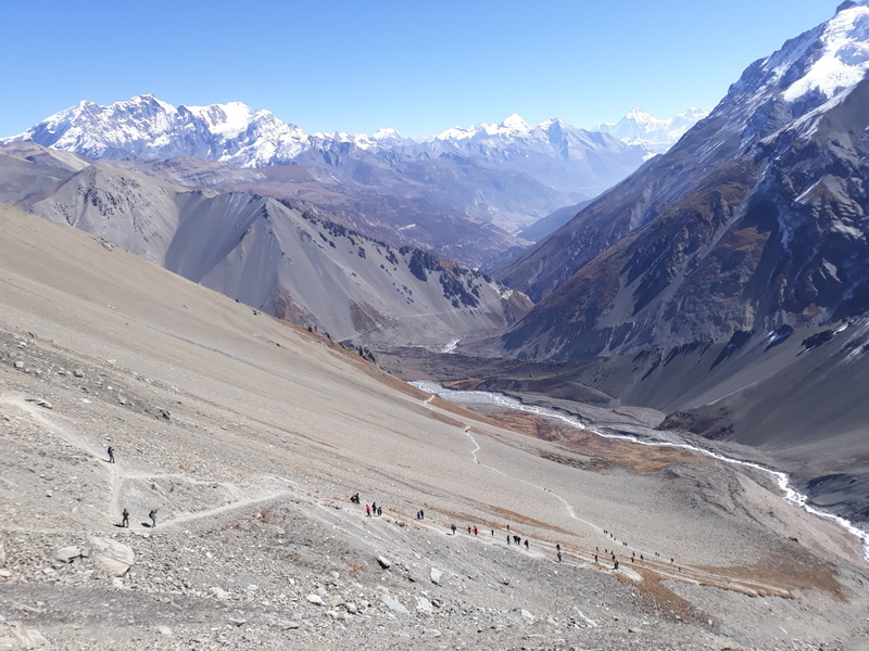 valley, scenics - nature, himal, beauty in nature, land, himalayas, trekking, tranquility, no people, tilicho lake, mountain peak, himalayan, mountain