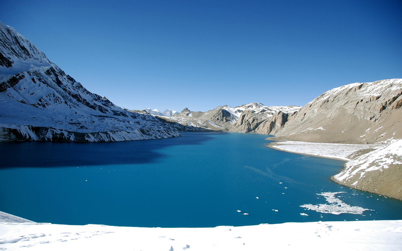 view, tilicho, snow, lake, 1080P