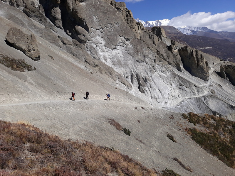 mountain range, tilicho lake trek, adventure, hiking, rock, people, real people, environment, himalayas, nepal, 4K, group of people, sky, activity, formation