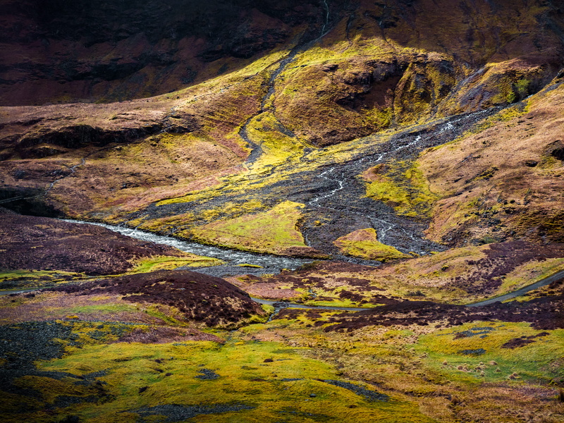volcanic, route, outdoors, green color, remote, lava, 5K, rock - object, black, glencoe, orange, scenics - nature, non-urban scene, water, idyllic, landscape